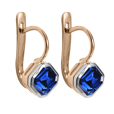 Russian Style Blue Sapphire Earrings 14k Gold