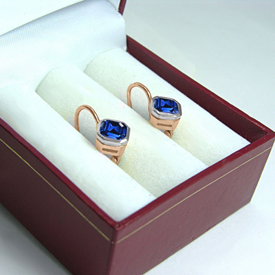 Russian Style Blue Sapphire Earrings 14k Gold