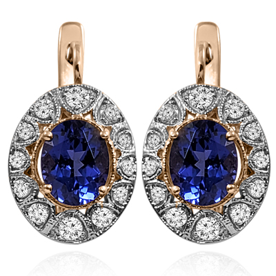 14k Russian Style lab Sapphire & Diamond Earrings