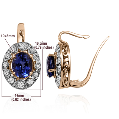 14k Russian Style lab Sapphire & Diamond Earrings