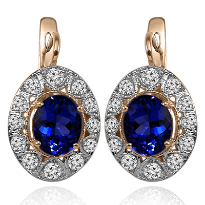 14k Gold Russian Style Sapphire Diamond Earrings