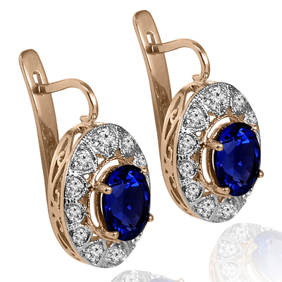 14k Gold Russian Style Sapphire Diamond Earrings