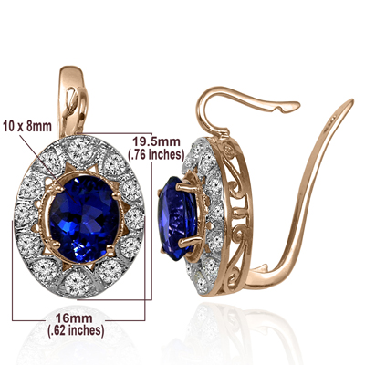 14k Gold Russian Style Sapphire Diamond Earrings