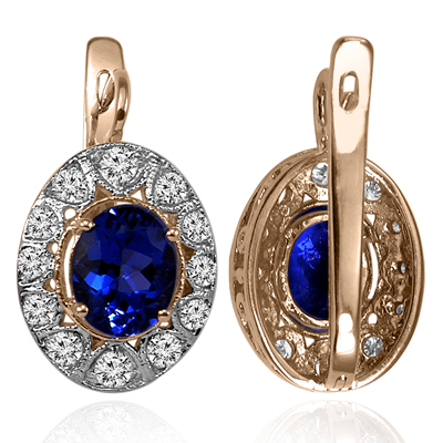 14k Gold Russian Style Sapphire Diamond Earrings