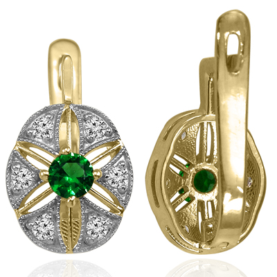 Russian Style Diamond & Emerald Earrings 585