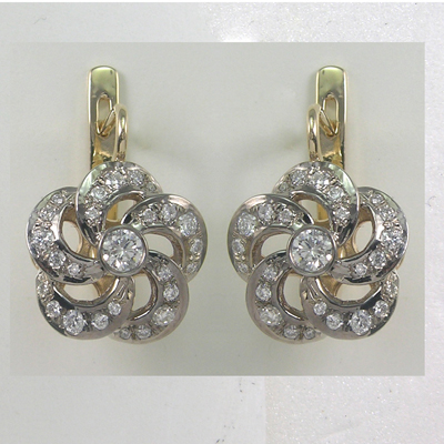 Russian Style Diamond flower Earrings 14k 585