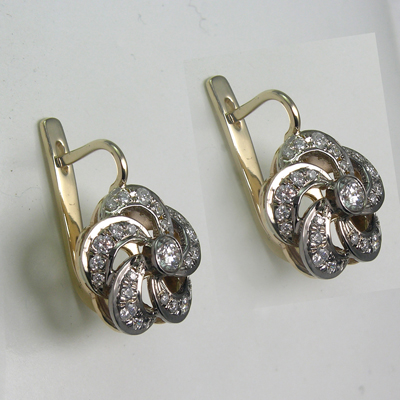 Russian Style Diamond flower Earrings 14k 585