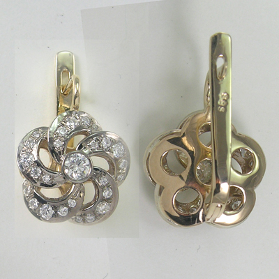 Russian Style Diamond flower Earrings 14k 585
