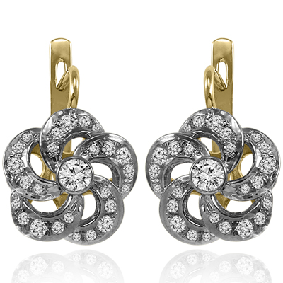 Russian Style Diamond flower Earrings 14k 585