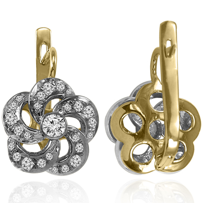 Russian Style Diamond flower Earrings 14k 585
