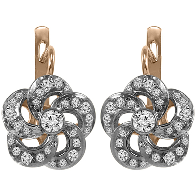 Russian Style Diamond Flower Earrings 14k 585