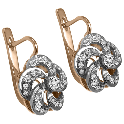Russian Style Diamond Flower Earrings 14k 585