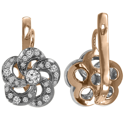 Russian Style Diamond Flower Earrings 14k 585