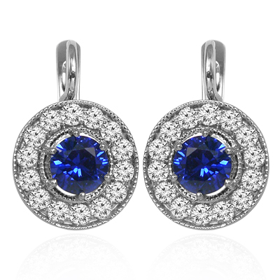 14k Gold Diamond & Sapphire Russian Style Earrings