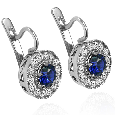 14k Gold Diamond & Sapphire Russian Style Earrings
