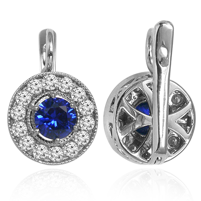 14k Gold Diamond & Sapphire Russian Style Earrings