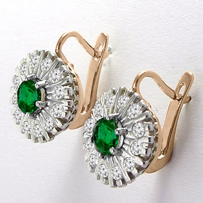 Russian Style Emerald & Diamond Earrings 585
