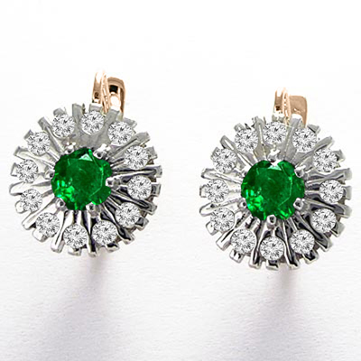 Russian Style Emerald & Diamond Earrings 585