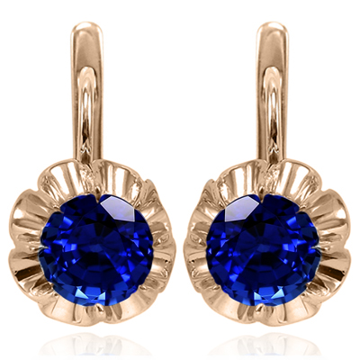 Russian 14k Gold Lab Created Sapphire Earrings