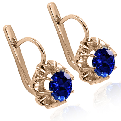 Russian 14k Gold Lab Created Sapphire Earrings