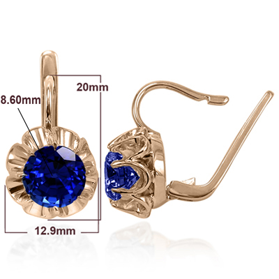 Russian 14k Gold Lab Created Sapphire Earrings