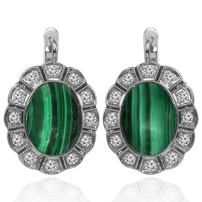 Russian Style Malachite & Diamond Earrings 585