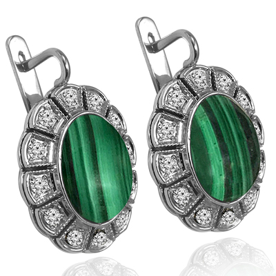Russian Style Malachite & Diamond Earrings 585