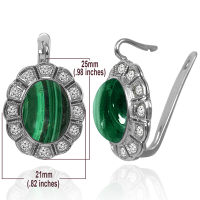 Russian Style Malachite & Diamond Earrings 585