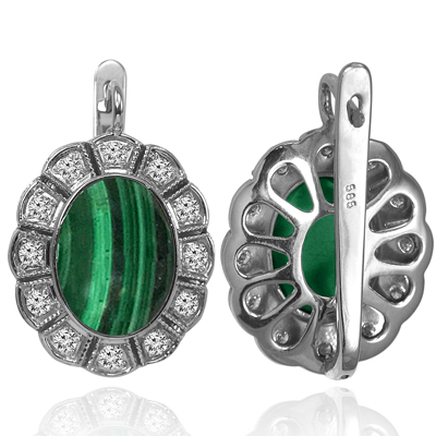 Russian Style Malachite & Diamond Earrings 585