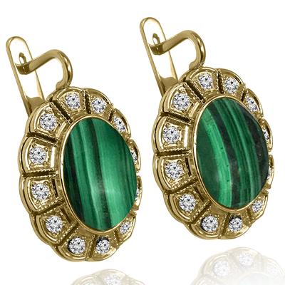 Russian Style Malachite & Diamond Earrings 585