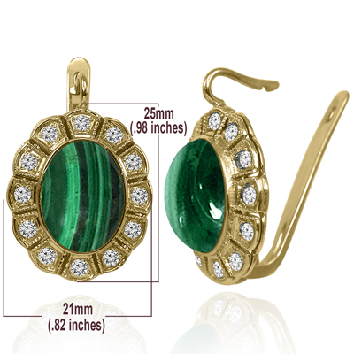 Russian Style Malachite & Diamond Earrings 585