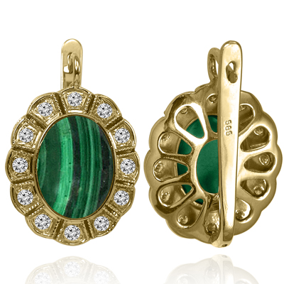 Russian Style Malachite & Diamond Earrings 585