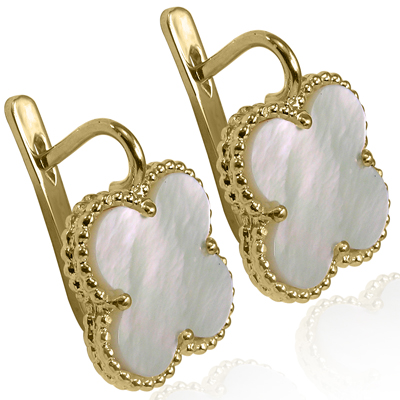 14k Solid Yellow Gold Mother of Pearl Earrings