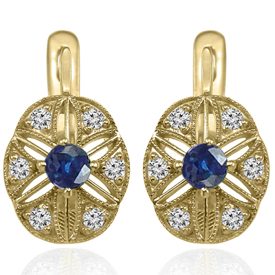 Russian Style Diamond & Sapphire Earrings 585
