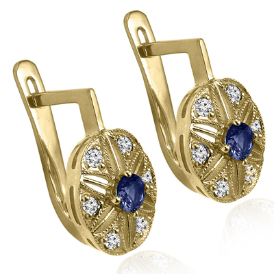 Russian Style Diamond & Sapphire Earrings 585