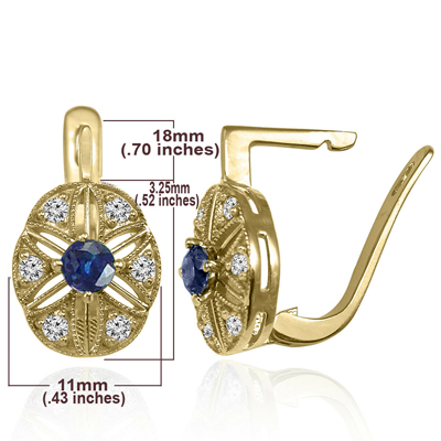 Russian Style Diamond & Sapphire Earrings 585
