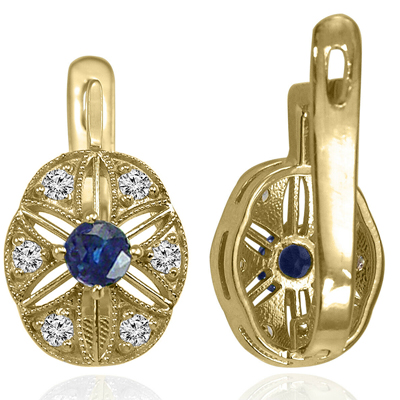 Russian Style Diamond & Sapphire Earrings 585