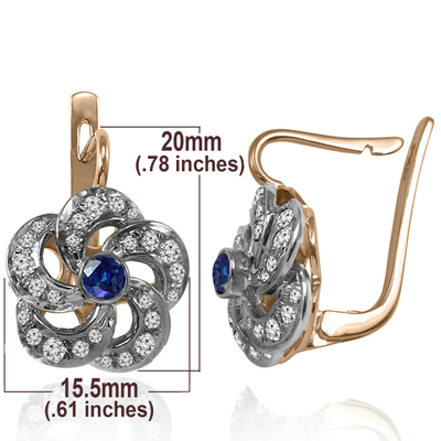 Russian Style Sapphire Diamond Flower Earrings 14k