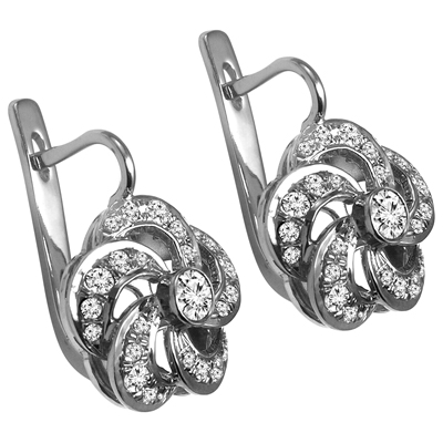 Russian Style Diamond Flower Earrings 14k 585