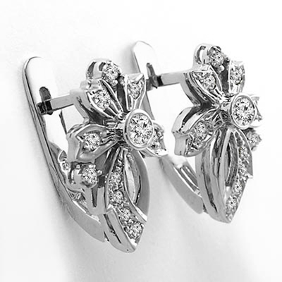14k White Gold Diamond Russian style Earring