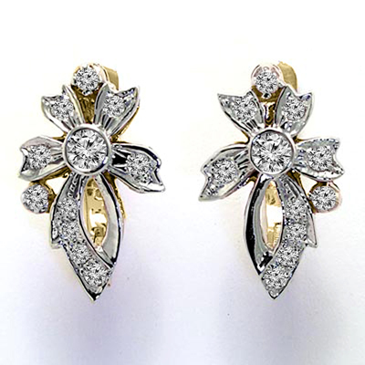 14k Gold Russian style Diamond earrings