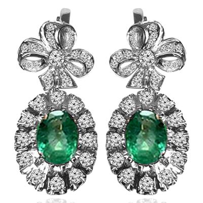 Russian Style Emerald and Diamond Earrings 585