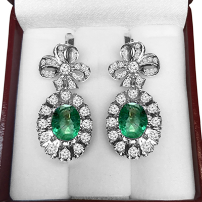 Russian Style Emerald and Diamond Earrings 585