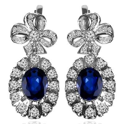 Russian Style Sapphire & Diamond Earrings 585