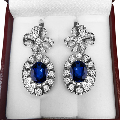 Russian Style Sapphire & Diamond Earrings 585