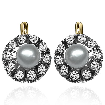 Russian Style Cultured Pearl Earrings 585 Gold