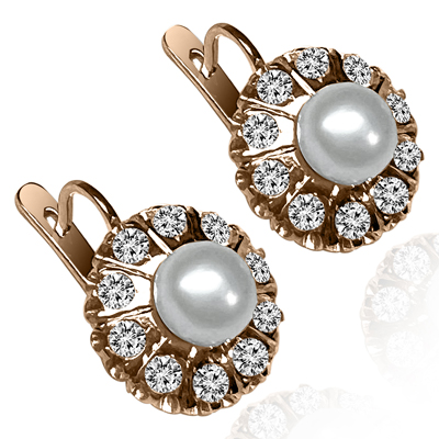 Russian Style Cultured Pearl Earrings 585 Gold
