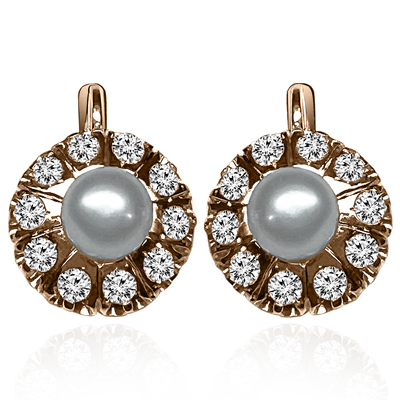 Russian Style Cultured Pearl Earrings 585 Gold