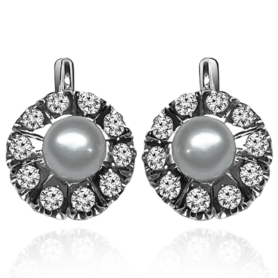 Russian Style Cultured Pearl Earrings 585 Gold