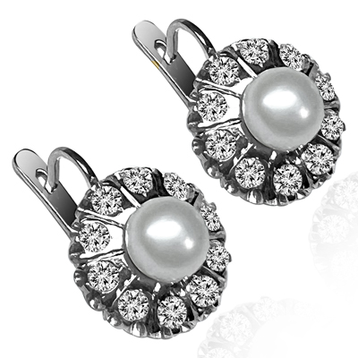 Russian Style Cultured Pearl Earrings 585 Gold